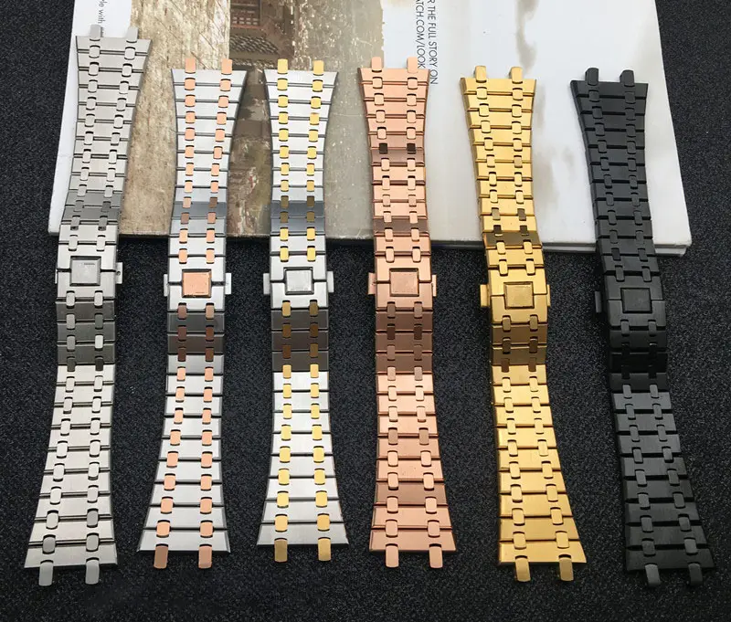 Accesorios de reloj para hombre y mujer, pulsera de acero inoxidable completa para AP apple Watch, correa de reloj, hebilla plegable, 26mm
