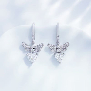 Pendientes de Moda con Forma de Corazón de <span class=keywords><strong>Mariposa</strong></span> y Diamantes Cultivados en Laboratorio, Platino Pt950, Pendientes Finos para Mujer, Pendientes con Diamantes de Laboratorio - Product Image 2