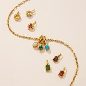 Collier à chaîne lâche DIY en acier inoxydable avec pendentif 12 pierres de naissance, protection couleur or 18 carats sous vide, pendentifs et breloques tendance - Product Image 2