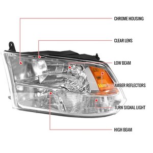 Faro Delantero para Dodge Ram <span class=keywords><strong>1500</strong></span> 2500 3500 2009-2018, Faros Delanteros Cuádruples 68001485AH/68001484AH CH2518135/CH2519135 - Product Image 6