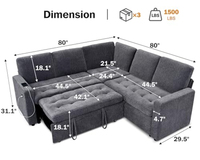Sofá Cama Modular en Forma de L de 5 Plazas con Cama Extraíble y Respaldo Reclinable, Tapizado en Chenilla