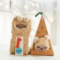 Chaussettes de Noël de style japonais brodées en polaire corail 3D, motifs de dessins animés, épaisses, style serviette, mi-pile, pour femmes