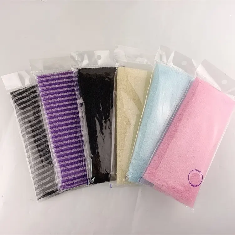100% Nylon Exfoliërende Washandje Nylon Japanse Koreaanse Schoonheid Scrub Huid Handdoek Afdrukken Geweven Vlakte Hoogwaardige Bad Bieden