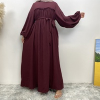 6694 #   Nouvelle Robe Femme Chic en Crêpe Plissé à Manches Amples et Col Rond, avec Fermeture Éclair au Dos, Poches Latérales et Ceinture