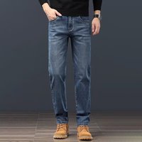 Jean vintage homme le plus vendu, coupe slim, bleu uni, taille mi-haute, pantalon long droit en denim respirant pour l'été