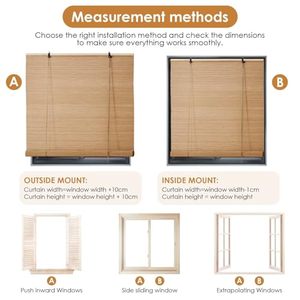 Rèm cuốn tre tự nhiên không dây, che nắng tự nhiên, lắp đặt âm tường cho cửa sổ trong nhà, kiểu trơn - Product Image 5