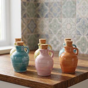 Mini Oliera in Ceramica a Forma di Anfora con Coperchio in Legno, Design Mediterraneo, Forma Rotonda per Stoviglie e Conservazione - Prodotto Masseria - Product Image 2