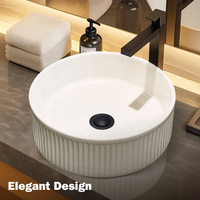 Lavabo de salle de bain moderne en céramique, rond, cannelé, à poser sur comptoir, qualité hospitalière