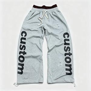 <b>men's</b> <b>joggers</b> Custom Heavyweight 100% Cotton Sweatpants <b>Men</b> Custom logo Printed Double Layer Waist <b>Baggy</b> Wide Leg Sweatpants - Product Image 1