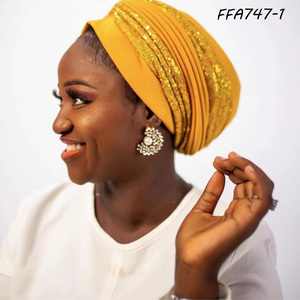 Colección 2025, turbante africano con cuentas, sombrero de fiesta para <span class=keywords><strong>mujer</strong></span>, Auto Gele, Nigeria, escena de playa de negocios para eventos al aire libre - Product Image 2