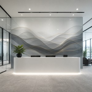 <span class=keywords><strong>Papier</strong></span> <span class=keywords><strong>peint</strong></span> mural personnalisé gris vague ligne dorée toile huilée abstraite motif ruban pour hall, bureau, club - Product Image 1