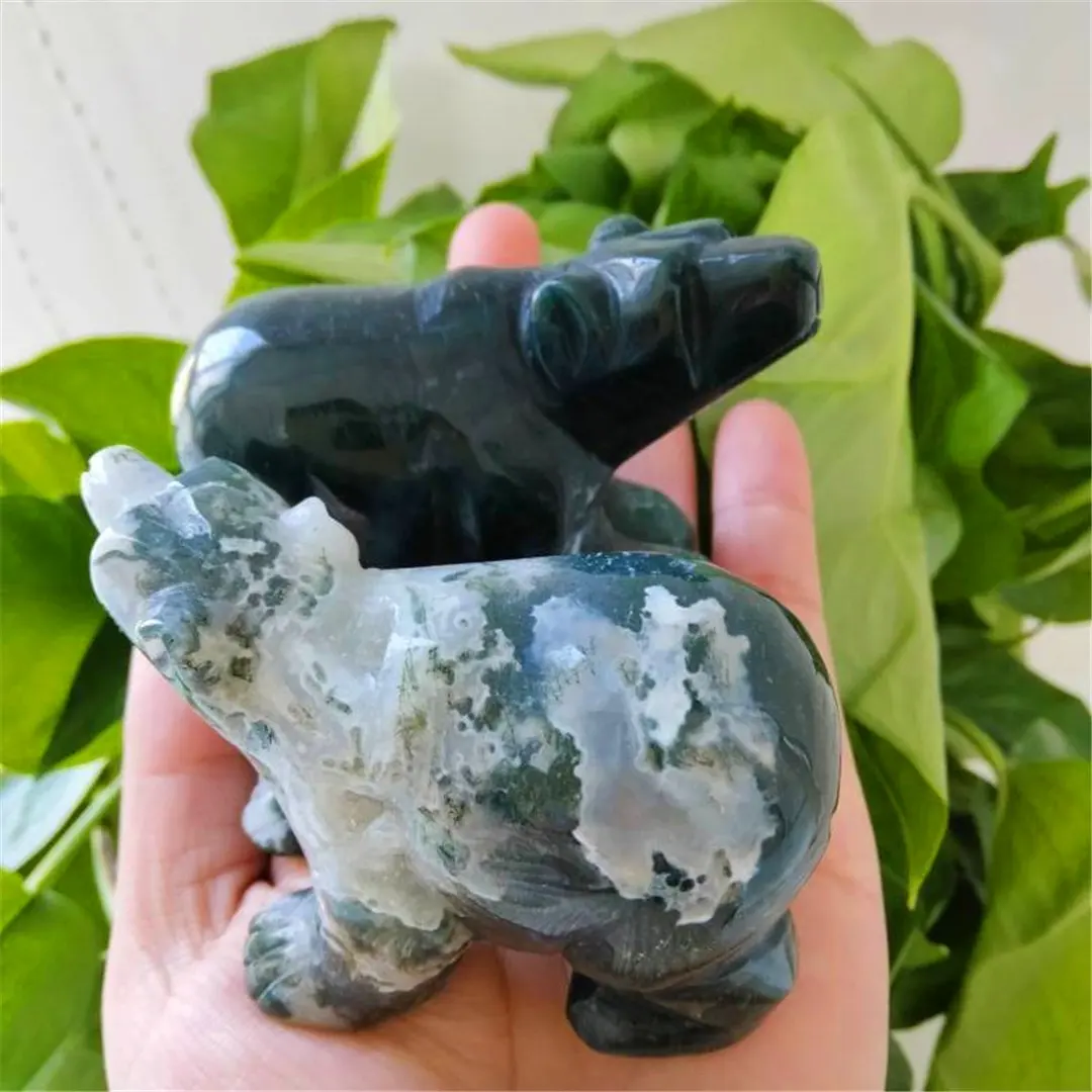 Piedra preciosa curativa Natural de 3 pulgadas, Ágata musgo, oso Animal de <span class=keywords><strong>cristal</strong></span> para regalo