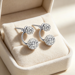 Boucles d'oreilles clous personnalisables en argent sterling 925 plaqué rhodium avec double zircon, mignonnes, pour femme, cadeaux de fiançailles, de mariage et d'anniversaire - Product Image 4