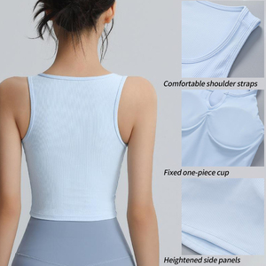 Women's I- Back Breathable Sleeveless Yoga Top <b>Running</b> Training Workout Tank with Chest <b>Pad</b> - Product Image 2