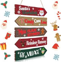 Panneau en bois en forme de flèche de Noël, décoration de porte de chalet de campagne avec Père Noël