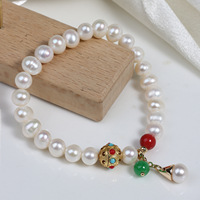 Bracelet tendance pour femme en alliage, perles d'eau douce blanches en forme de pomme de terre, perles espacées en or placer, rubis et saphirs, qualité AA, passe-partout