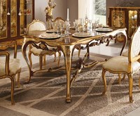 Ensemble de salle à manger rectangulaire de luxe de style baroque français, table à manger rectangulaire en chêne classique royal rétro, chaise de salle à manger
