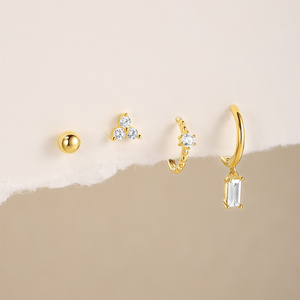 Juego de 4 Piezas de Aretes de Aro de Plata 925 con Borlas de Lujo, Diseño Nuevo, con Circonitas Simples - Product Image 6