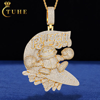 Pendentif Moissanite Iced Out Tendance en Argent Sterling 925 Plaqué Or VVS, Bijou Hip Hop Cartoon Boxe Surf pour Rappeur, Cadeau de Fête