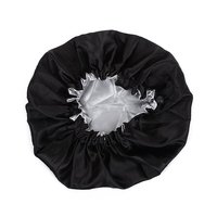 Topi Tidur Satin Bergaris Dua Lapis Besar Terlaris, Empat Musim, Dengan Kancing dan Pita Elastis yang Dapat Disesuaikan, Pelindung Rambut