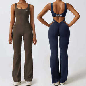 JY Wholesale Custom Backless Yoga Bodysuit Four-Way Stretch Spandex Seamless Gym <strong>Workout</strong> <strong>Jumpsuit</strong> Women Eco-Friendly Activewear - Product Image 3