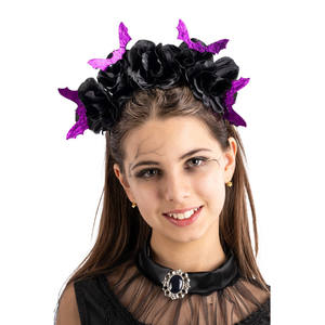 Fascia per capelli con fiori neri e pipistrelli per ragazze - Product Image 1