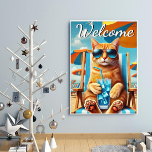 Peinture Diamant 5D Complète DIY SONGWOOART - Chat de Plage Bienvenue pour <span class=keywords><strong>D</strong></span>écoration Intérieure - Peinture Diamant Personnalisée - Product Image 2