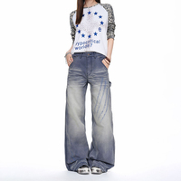 Jeans décontractés vintage style rétro, déchirés, à pattes larges et droites, style cargo, polyvalents, pour hommes et femmes