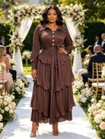 Robe longue plissée Miyaki grande taille pour femme, élégante et décontractée, couleur unie, avec boutons, idéale pour les fêtes – Vente en gros Afrique