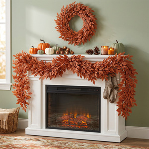 Guirlande de feuilles d'eucalyptus artificielles en soie pour décoration d'automne, Thanksgiving, décoration intérieure, cheminée et manteau de cheminée - Product Image 1