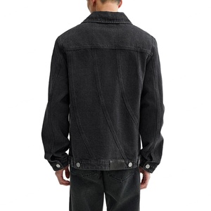 เสื้อโค้ทลำลองแบบสั้นสำหรับผู้ชาย ผ้าเดนิมดิบตกแต่งจีบ 100% ผ้าฝ้ายคุณภาพสูง แจ็คเก็ตเดนิมผู้ชายแบบซักล้าง - Product Image 5