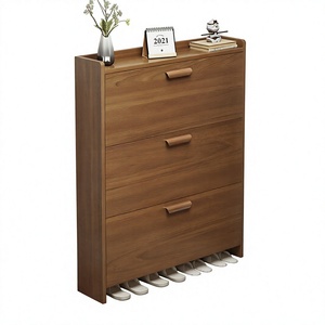 Stackable Modern Gold Wooden Panel <b>Shoe</b> <b>Rack</b> Organizer for Living Room- Furniture 3 Shelves Adjustable <b>Wall</b> Mount Strong Large - Product Image 4