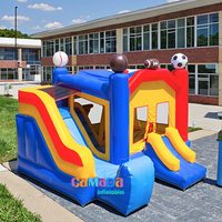 5-en-1 Sports Ball Themed Bounce House Combo Jumping Castle avec toboggan Combo gonflable extérieur avec cerceaux de basket-ball