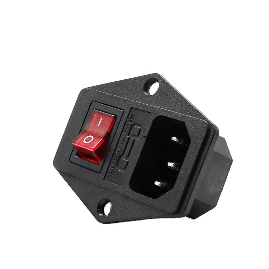 IEC320 C14 power socket with Red lamp Rocker Switch 10A 250V AC socket 3 pin Power Socket with Fuse Holder Connector