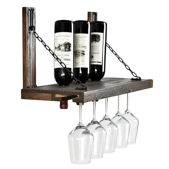 Wijn Rekken Met Glazen Houder, Drijvende Wijn Plank & Glas Rack Set Voor Huis & Keuken Decor, rustieke Grenen Hout