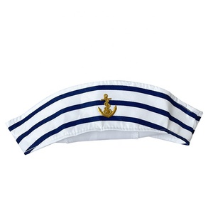 2PC blanco rayas azul yate <span class=keywords><strong>marinero</strong></span> capitán sombrero gorra con bufanda para adulto - Product Image 6