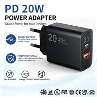 Chargeur mural à double port Type-C GaN 20W de qualité assurée, accessoires mobiles, charge rapide pour téléphone portable et montre intelligente