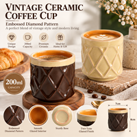 Tasse à café en céramique vintage à motif diamant gaufré 200 ml, tasse à espresso et à thé rétro émaillée pour la maison, le café et le restaurant