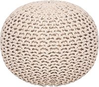 Pouf de rangement ottoman tricoté à la main, style bohème, repose-pieds ivoire 100% coton 18"x18"x14"; Fabriqué en Chine; Repose-pieds double