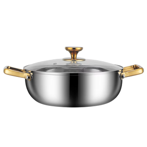 Poêle à frire de luxe en acier inoxydable à induction, grande capacité, dorée, à double poignée, pour fondue chinoise, casseroles de cuisson en métal - Product Image 2