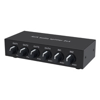 Répartiteur audio 3D 2 entrées 4 sorties, mixeur 3,5 mm AUX RCA, amplificateur stéréo haute fidélité avec contrôle du volume