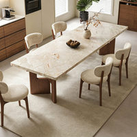 Table à manger rectangulaire moderne et minimaliste en bois massif avec plateau en dalle de dolomite suspendue pour salle à manger, mobilier de maison