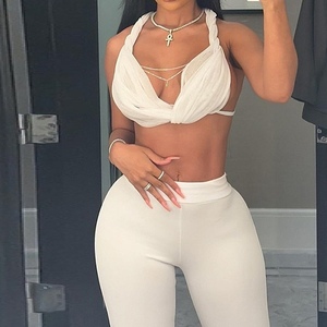 เสื้อกั๊กผูกเชือกโชว์หลังคอของผู้หญิงชุด2ชิ้นแฟชั่นใหม่ - Product Image 2