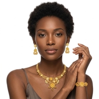 Ensemble de bijoux de mariée plaqué or, collier, boucles d'oreilles, bague, bracelet, ornements de mariage du Moyen-Orient, Dubaï, Afrique