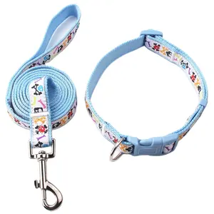 2024 Dog accessories nylon woven pattern blue eco-friendly puppy pet collar leash custom designer dog collar and leash set