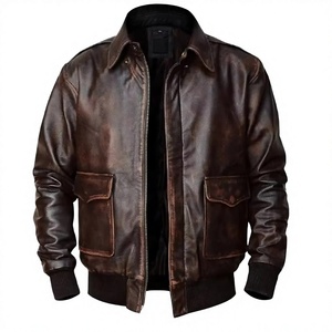 Wholesale Custom Men's <b>Vintage</b> PU <b>Bomber</b> <b>Jacket</b> Eco-Friendly Windproof Breathable Garment Dyed Turn-Down Collar Zipper Closure - Product Image 2