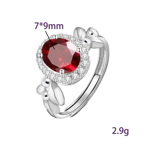 8 Elegant Halo 7*9mm Oval Cut <b>garnet</b> <b>ring</b> Natural Stone 925 sterling silver Gold Plated Non Tarnish Adjustable Jewelry Wholesale - Product Image 6