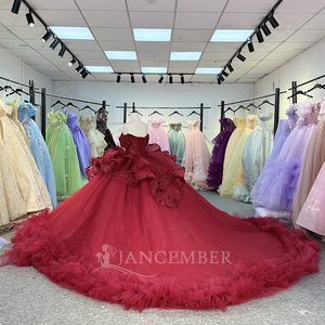 Sweetheart Neckline Coral <b>Red</b> Quinceanera Dress Sleeveless Sweet 15 Dress Ruffle <b>Sequined</b> Tulle Princess Dress Dy6849 - Product Image 5