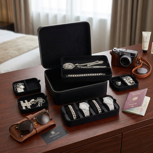 Estuche de Almacenamiento de Joyas de Cuero PU al por Mayor, Organizador de Viaje de Joyas de 2 Capas para Exhibición de Relojes, Anillos, Pendientes y Collares - Product Image 3