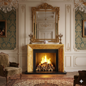 Chimenea Tradicional de Mármol con Tallado Ornamental, Chimenea de Mármol Dorado para Interiores, para Leña, para Comedor - Product Image 5